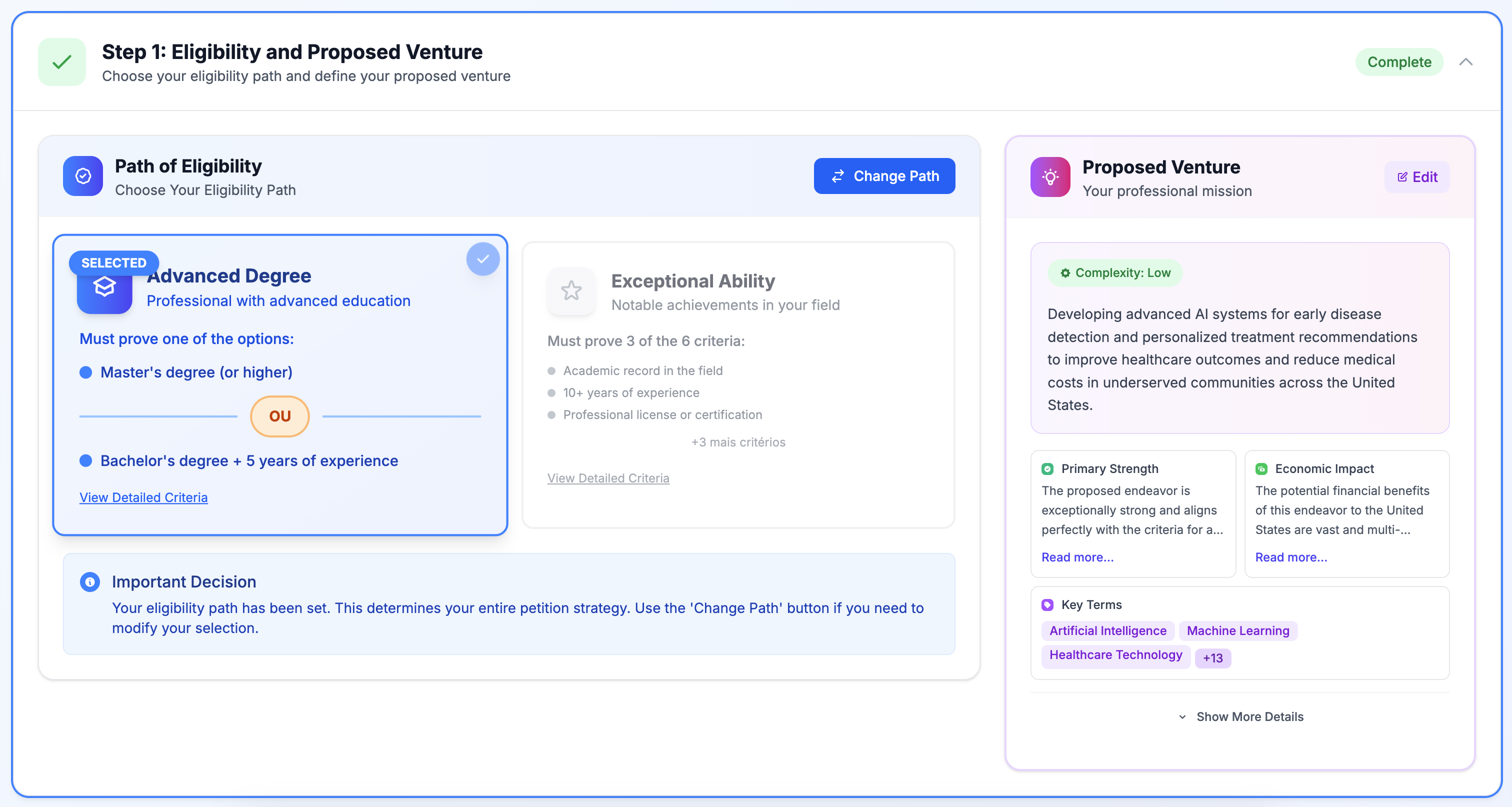 Smart EB-2 NIW Endeavor Suggestions visualization